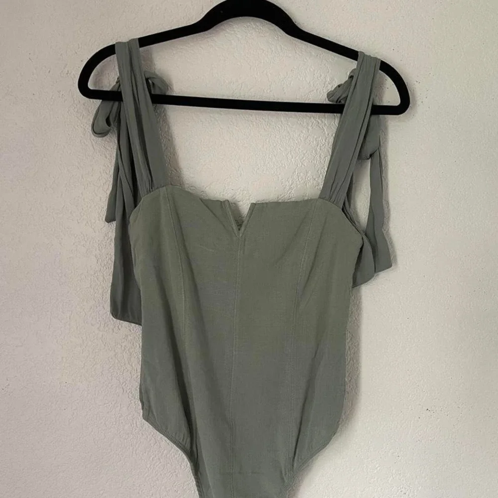 NWT Free People Lola Sage Green Corset tie strap‎ bodysuit